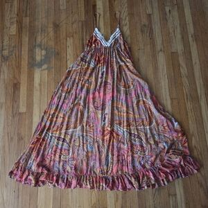Vintage Y2K Lani Babydoll Boho Paisley Maxi Dress Ruffle Retro Fairy Large